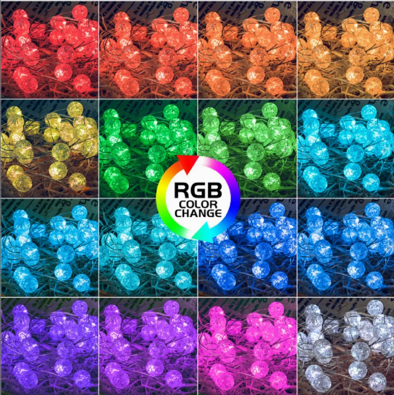 أضواء زينة عيد الميلاد على شكل كرات RGB